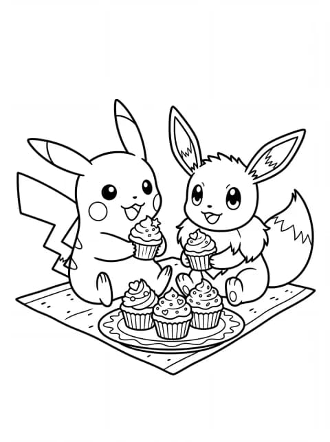 Pikachu Eevee Sharing Cupcakes. Pikachu and Eevee